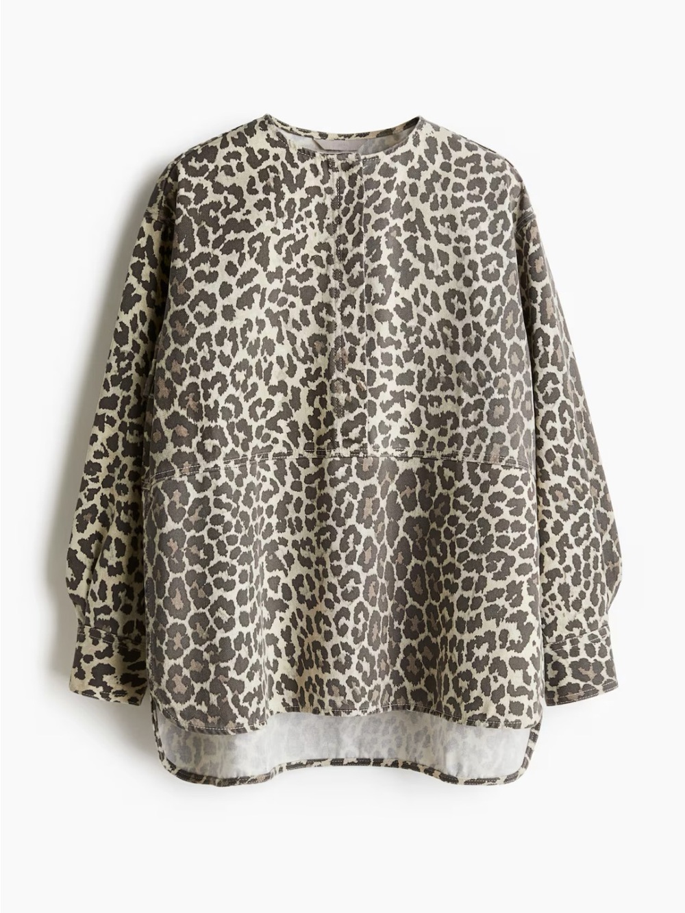 Leopard Print Drop-Shoulder soft denim top
